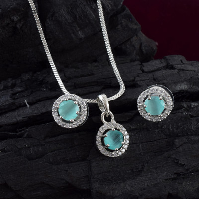 Admier Brass Sterling Silver Turquoise Jewellery Set(Pack of 1)