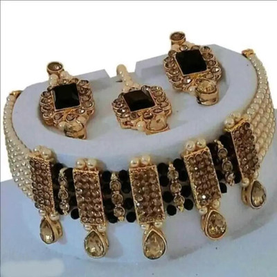jatin imitation Metal, Stone Gold-plated Black Jewellery Set(Pack of 4)