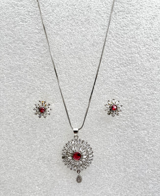 YourBlingBox Brass Rhodium, Gold-plated Ruby Red Jewellery Set(Pack of 1)