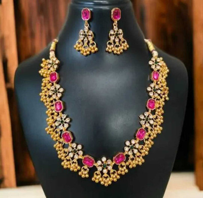 Web Mall Alloy Gold-plated Gold, White, Red Jewellery Set(Pack of 1)