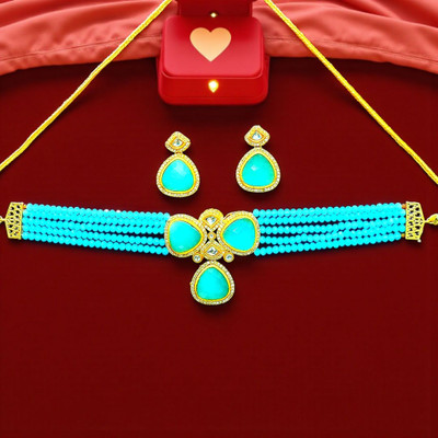 Aroras Bridal & Fashion Jewellery Brass Gold-plated Turquoise Jewellery Set(Pack of 1)