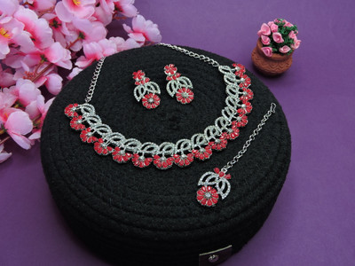 VATSALYA creation Alloy Gold-plated Red Jewellery Set(Pack of 1)
