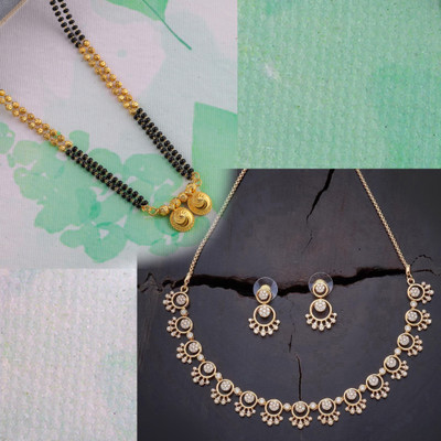 Divastri Brass Gold-plated Gold, White Jewellery Set(Pack of 2)