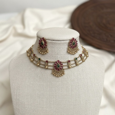 AMAA JEWELS Alloy Gold-plated Gold, Red, Green Jewellery Set(Pack of 3)