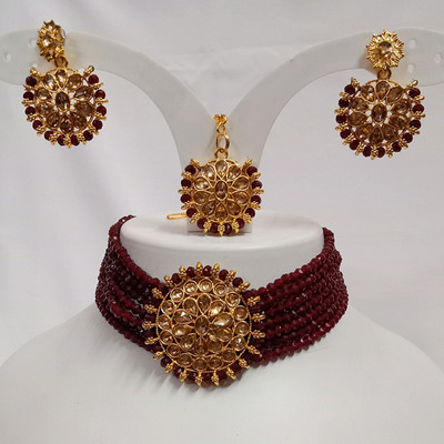 AMHRIK IMITATION Dori Gold-plated Maroon, Beige Jewellery Set(Pack of 1)