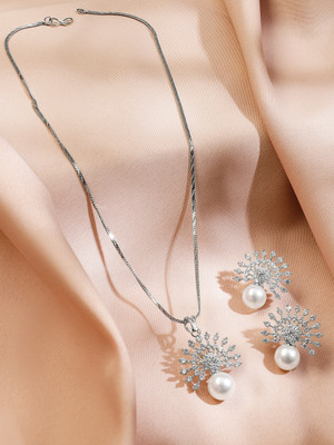 RUBANS Brass Rhodium Silver Jewellery Set(Pack of 2)