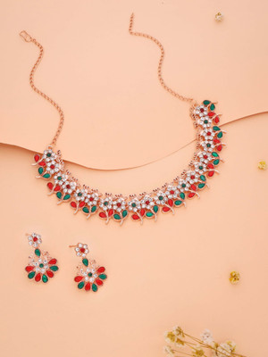 Vedda Brass Gold-plated Rose Gold, Red, Green, White Jewellery Set(Pack of 1)