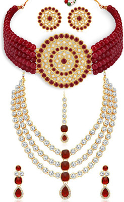Sukkhi Alloy Gold-plated Red Jewellery Set(Pack of 7)
