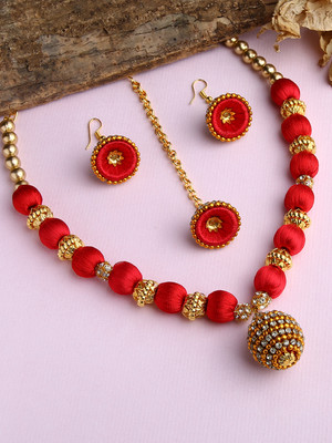 Akshara Dori Gold-plated Red Jewellery Set(Pack of 3)