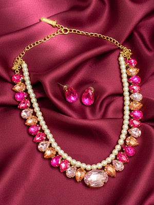 Dressberry Alloy Gold-plated Pink Jewellery Set(Pack of 3)