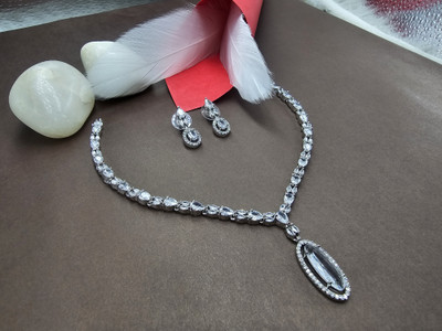 ZEONIC Brass Rhodium Silver Jewellery Set(Pack of 3)