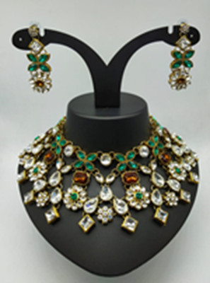 White pearl Alloy Gold-plated Brown, Green, White Jewellery Set(Pack of 1)