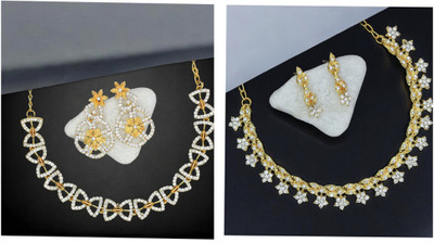 R A Enterprises Alloy Gold-plated White, Gold Jewellery Set(Pack of 6)