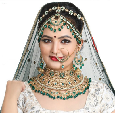 Kum Kum art Alloy Gold-plated Green Jewellery Set(Pack of 6)