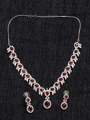 Zoey Brass Silver Red Jewellery Set(Pack of 3)