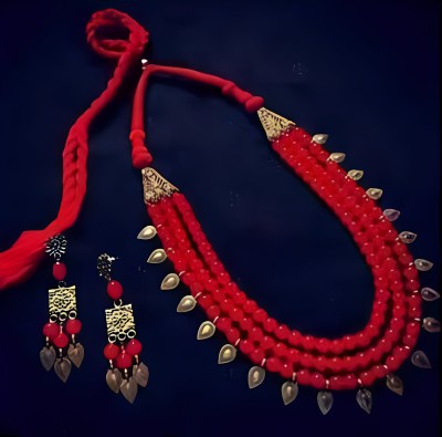 RADHE GIRIDHARI Glass Red Jewellery Set(Pack of 2)