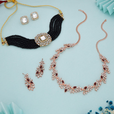 Sangria Brass Gold-plated Gold, Black, Maroon Jewellery Set(Pack of 2)