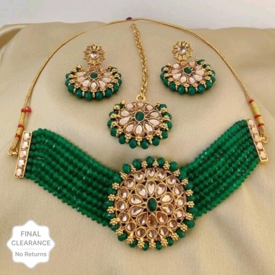 ABHRIK IMITATION Alloy Gold-plated Green Jewellery Set(Pack of 1)