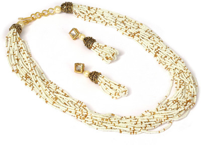 Henuka Copper Gold-plated White Jewellery Set(Pack of 1)