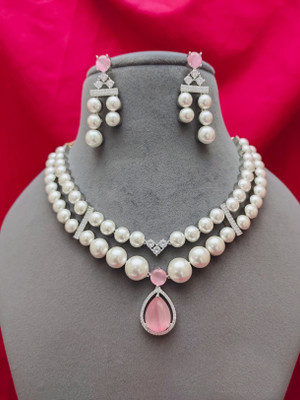 RS Brass Sterling Silver Pink Jewellery Set(Pack of 1)