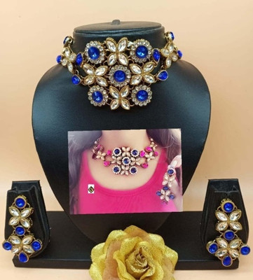 White pearl Alloy Gold-plated Blue, White Jewellery Set(Pack of 1)