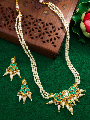 AADITA Brass Gold-plated Green, White, Gold Jewellery Set(Pack of 2)