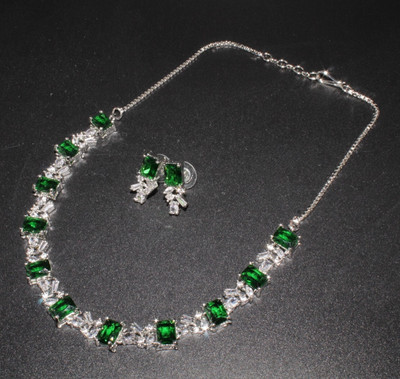 Gleamora Alloy Silver Green Jewellery Set(Pack of 3)