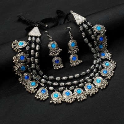 Victoria's Den Oxidised Silver Sterling Silver Blue Jewellery Set(Pack of 1)