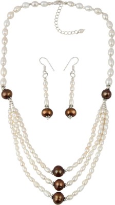 Pearlz Ocean Alloy Silver Brown, White, Orange Jewellery Set(Pack of 1)