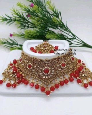 SS IMITATION JEWELLERY Alloy Gold-plated Red Jewellery Set(Pack of 1)