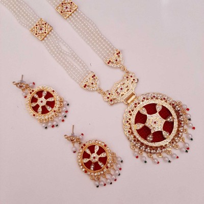 jewel imitation Alloy Gold-plated Maroon, White, Gold Jewellery Set(Pack of 3)