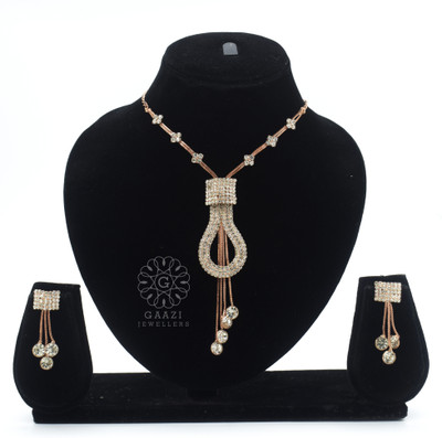 Gaazi jewellers Brass Gold-plated Rose Gold, White Jewellery Set(Pack of 1)