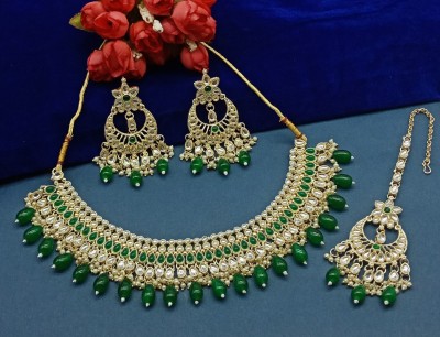 Aashish Imitation Alloy Gold-plated Green Jewellery Set(Pack of 4)