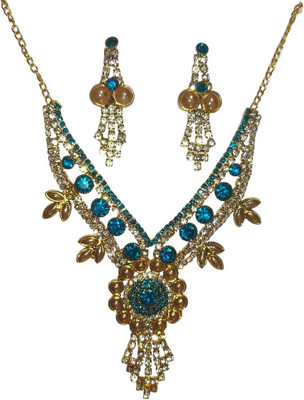 MIRAYA JEWELS Brass Gold-plated Turquoise Jewellery Set(Pack of 1)