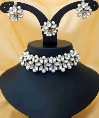 ZEER Creation Copper Gold-plated White Jewellery Set(Pack of 1)