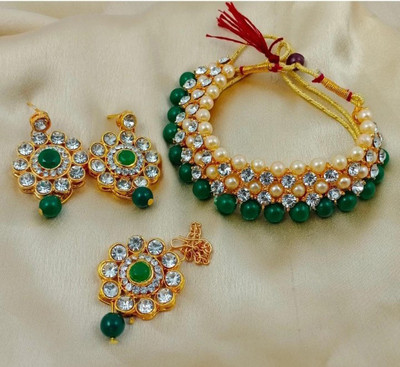 Ganesh Imitation Brass Brass Green Jewellery Set(Pack of 1)