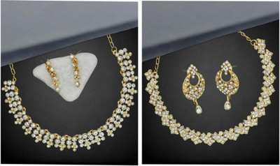 R A Enterprises Alloy Gold-plated White, Gold Jewellery Set(Pack of 6)