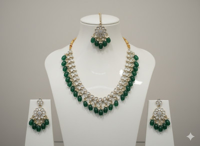Shiv Ventures Alloy Gold-plated Green Jewellery Set(Pack of 4)