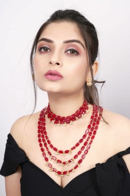 AGASTYA CREATIONS Oxidised Silver Copper Maroon Jewellery Set(Pack of 3)