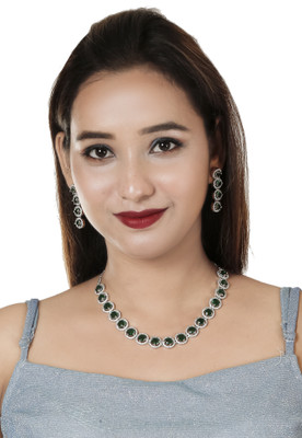 GEMRON JEWEL Brass Rhodium Green Jewellery Set(Pack of 1)