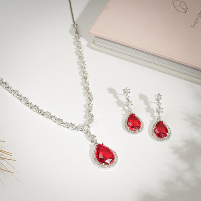 PARAM Alloy Silver Silver, Red Jewellery Set(Pack of 2)
