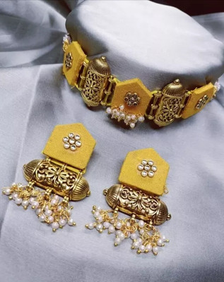 Adornn Fabric Gold-plated Yellow Jewellery Set(Pack of 3)