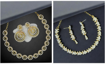 R A Enterprises Alloy Gold-plated White Jewellery Set(Pack of 2)