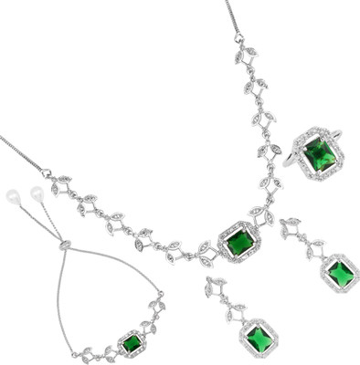 M Creation Alloy Silver Silver, Green Jewellery Set(Pack of 5)