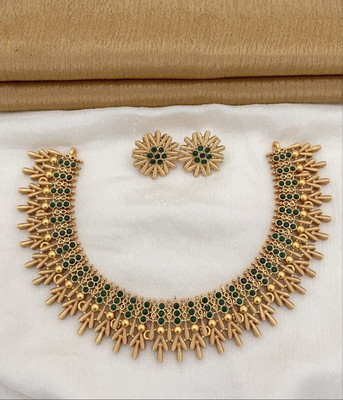 Joyful Alloy Gold-plated Green Jewellery Set(Pack of 1)