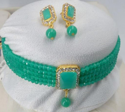MAHADEV Alloy Gold-plated Green Jewellery Set(Pack of 2)