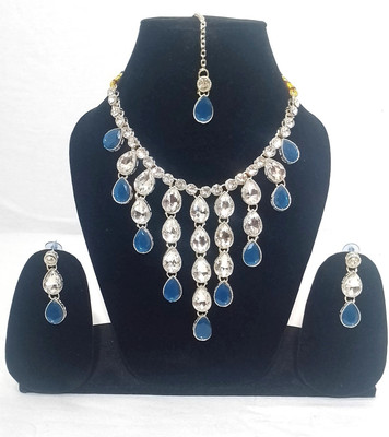 Brinah Brass Silver Blue Jewellery Set(Pack of 1)