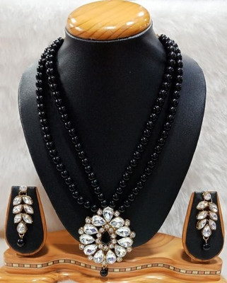 White pearl Alloy Gold-plated Black Jewellery Set(Pack of 1)