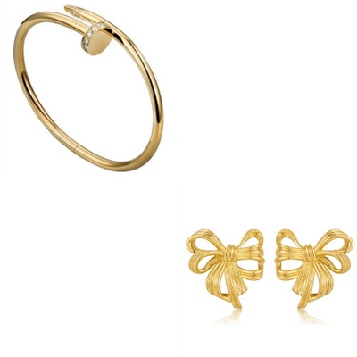 EVARA JEWELS Stainless Steel Gold-plated Gold Jewellery Set(Pack of 2)