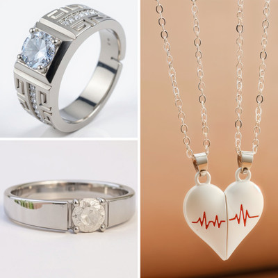 KURMASHOP Stainless Steel Sterling Silver Silver, White Jewellery Set(Pack of 4)